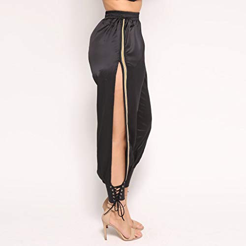 CCatyam Pants for Women, Trouser High Waist Wide Leg Splice Split Sport Loose Casual Fashion Black