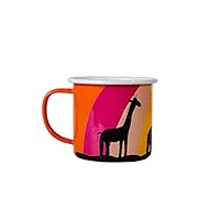 Zentraedi Lumela Hand Painted Enamel Coffee Mugs Wildlife Jungle Animals Rainbow Giraffe & Elephant