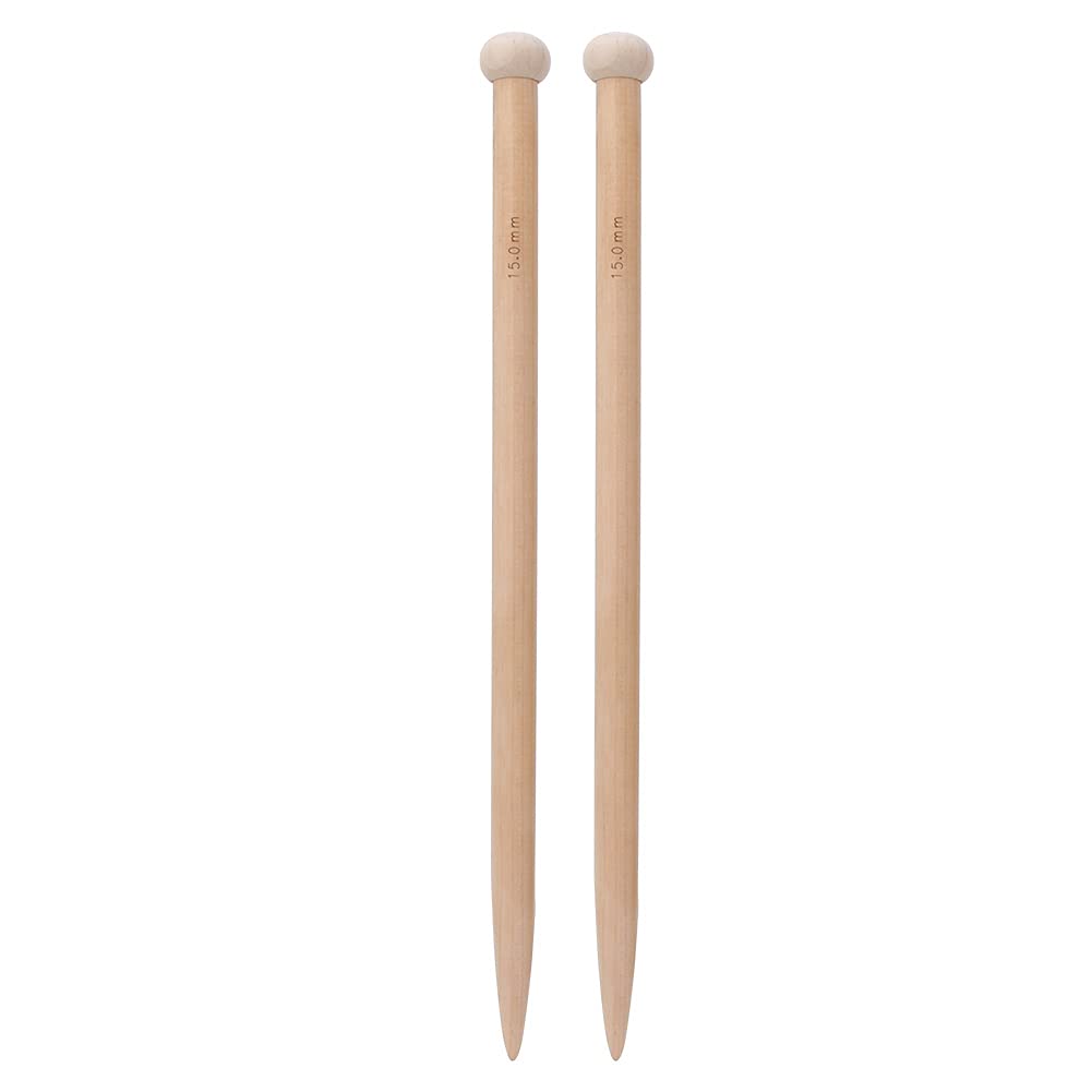1 Pair Wooden Knitting Needles Single Pointed Hand Weaving Tool for Scarf Sweater Blanket 15mm 20mm 25mm(15mm)