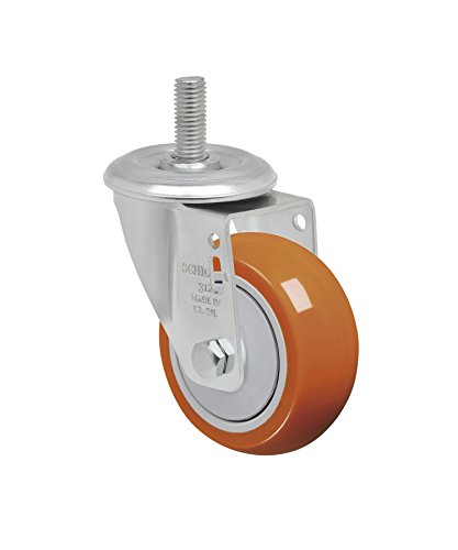 Schioppa L12 Series, GLEEF 312 UPE, 3 x 1-1/4" Swivel Caster, Non-Marking Polyurethane Precision Ball Bearing Wheel, 175 lbs, 3/8" Diameter x 1-1/2" Length Threaded Stem