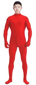 Ensnovo Mens Mock Neck Full Body Unitard Spandex Zentai Suits Costumes Red, L