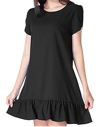 CHICIRIS Vestido de túnica plisado para mujer, manga corta, cuello redondo, dobladillo de volante