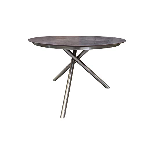 Ploß Carlos Dining-Tisch, Anthrazit-Mamoriert, Edelstahl/HPL, 110x110 cm, Kreuzfuß, robust, rund