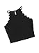 MAKEMECHIC Women's Solid Halter Neck Cami Scallop Trim Workout Crop Top Black M