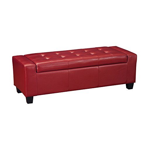 DecentHome Leather Rectangular Storage Bench Ottoman Footstool (Red)
