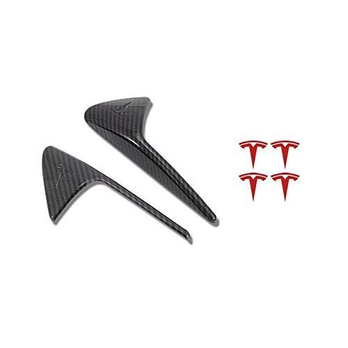 CoolKo Car Front Side Signal Turn Lamp Cover Trim Exterior Decoration Compatible with Model X, S, 3 [ Carbon Fiber Pattern - Red Stickers]