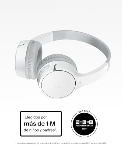 SoundForm Mini Kids Wireless Headphones with Built-In Microphone, 30H of Playback Time, & Fun Stickers - Over-Ear Headsets for Online Learning, School, Travel, iPhone, iPad, Galaxy - White
