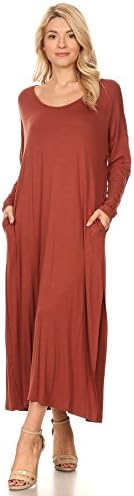 WFFS Women's Casual Short Sleeve and Long Sleeve Side Split Maxi Dresses with Pockets(DWMM001/DWMM001L) (Large, 001L_Tobaco)