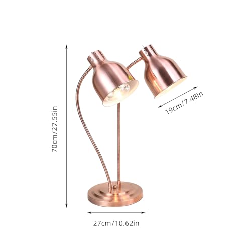 Kitchen Heated Lamp, 250W Infrared Lamp, Dual Head Autonomous Lamp for Buffet, Dining Room, Commercial Hotel, Food Keeping Warm (Rose Gold)
