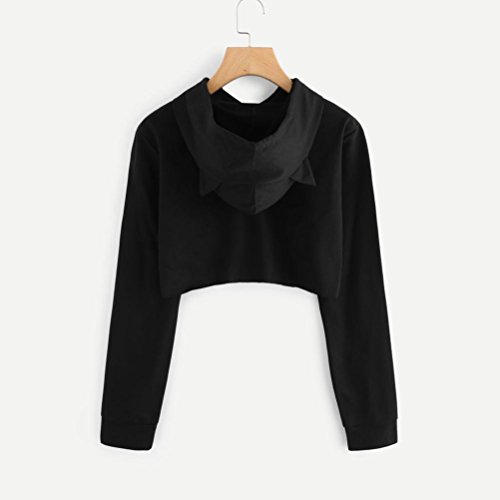 Big Promotion! FarJing Womens Cat Ear Long Sleeve Hoodie Sweatshirt Hooded Pullover Tops Blouse (M, Black) - Thumbnail 4