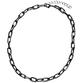 Black Pewter Paperclip Chain Necklace Gunmetal Plating Stainless Steel Gift For Her