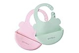 Set of 2 Silicone Baby Bibs | Unisex Waterproof | BPA Free Bib for Baby Girl and Baby Boy | Great Baby Gifts (Pink&Mint)
