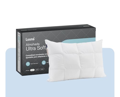 Luuna Almohada Ajustable Down Alternative, tamaño Estándar. Funda 100% algodón, Alto Confort y Relleno Ajustable. Hipoalergénica y antiácaros.