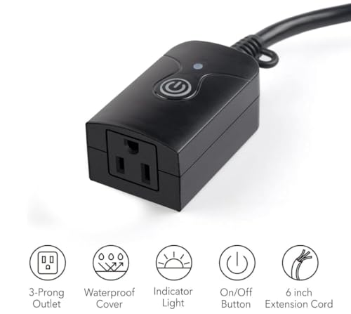 HBN Outdoor Indoor Wireless Remote Control 3-Prong Outlet Weatherproof Heavy Duty 15 A Compact 1 Remote 1 Outlet with Remote 6-inch Cord 100ft Range ETL Listed (Battery Included)