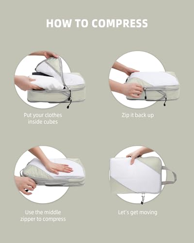 Panzong Compression Packing Cubes, 7 Set Travel Packing Cubes for Organizer Boxes, Compressible Luggage Cubes for Women/Men - Essential Travel Accessories for Carry on Suitcases (Beige)