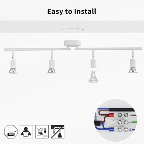 LVWIT White Ceiling Lights for Kitchen, Ceilings, 4 Way Ceiling Lights, Living Room, GU10 Base for Living Room, Bedroom, Dining Room (No Bulb)