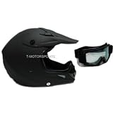 TMS Adult TMS Flat Matte Black Motocross Off-road Helmet ATV Mx with Goggles (Large)