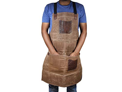 One Size Fits All Leather Utility Apron | Adjustable Cross-Back Straps | Multi-Use Shop Apron With Tool Pockets By Aaron Leather (Black) - Thumbnail 5