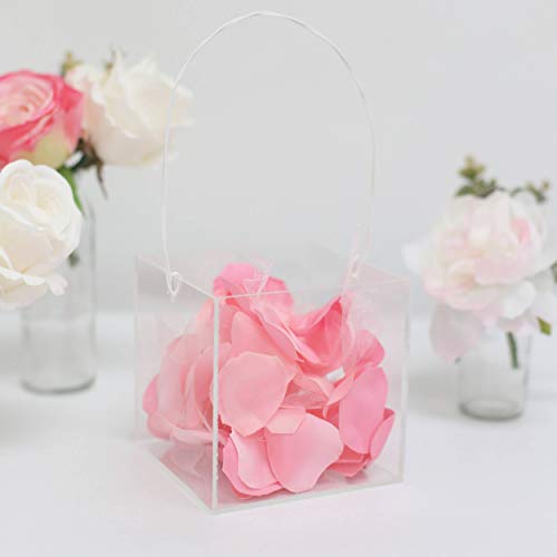 LUGUNU Flower Girl Basket, Handmade Acrylic Crystal Clear Wedding Flower Box with Adjustable Ribbon Handle for 2-6 Years Old Flower Girl