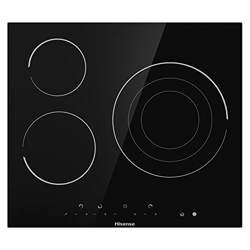 Hisense E6322C - Placa Vitrocerámica, 3 Zonas, 1 Con Foco Gigante 30 cm, Triple Corona, Bloqueo Infantil, Resistente a Los Arañazos, Terminación Biselada, Black, 60 Centimeters