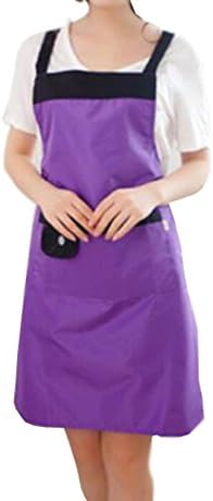 Simple Fashion Waterproof and Oilproof Adult Kitchen Bib Aprons Adjustable Waist Ties (Purple)