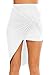 Simlu Womens Drape Up Stretchy Asymmetrical High Low Short Mini Bodycon Pencil Skirt, White, Small