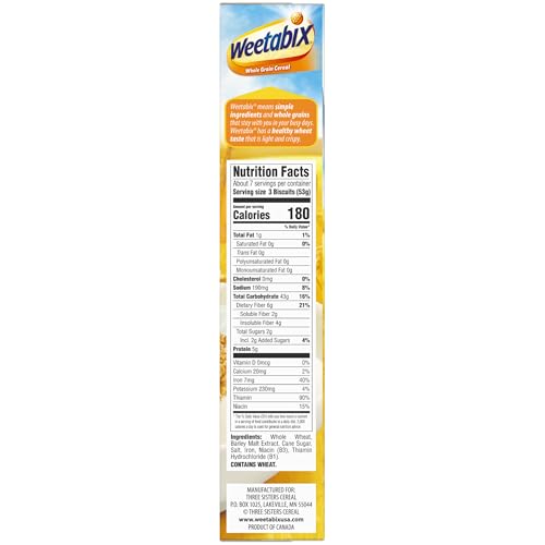 WEETABIX BISCUITS WHOLE GRAIN CEREAL, GOOD SOURCE OF FIBER, LOW IN FAT, HEART HEALTHY, VEGAN, BREAKFAST OR SNACK, 14 OZ