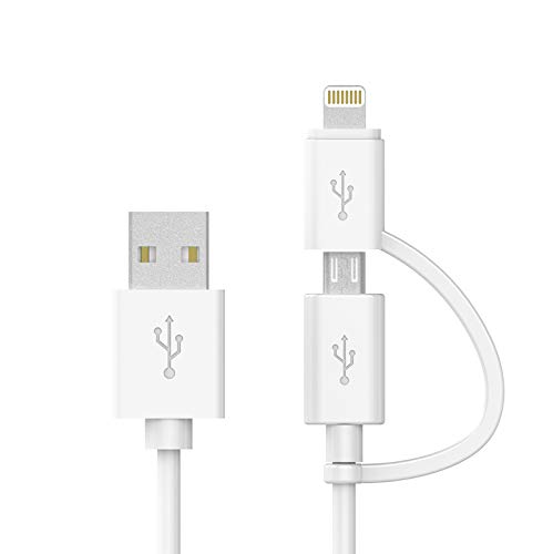Apple MFi Certified 2 in 1 iPhone Charger Lightning Cable and Micro USB to USB Charger Cord, Compatible iPhone X, 8, 8 Plus,7 Plus, Android Data Cable 2 in 1 White(6FT)