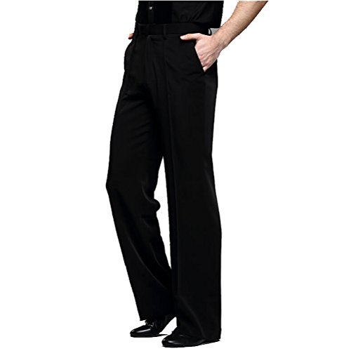 YILINFEIER Men Professional Black Straight with Pocket Belt Wide Latin Modern Square Practice Dance Pants