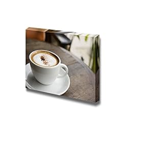 Canvas Prints Wall Art - A Cup of Hot Cappuccino Coffee on Table at an Outdoor Cafe | Modern Wall Decor/Home Art Stretched Gallery Canvas Wraps Giclee Print & Ready to Hang - 12" x 18"