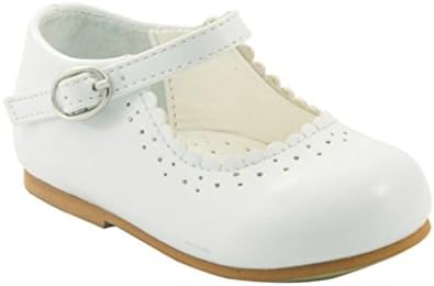 SevvaBaby Infant Girls Patent Non Slip First Walking Shoes Spanish Style Emma White Navy Black Pink Red Wedding Party