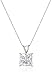 Jewelili Cubic Zirconia Solitaire Pendant Necklace with Princess Cut 8MM in 10K White Gold and 18 Inch Rope Chain