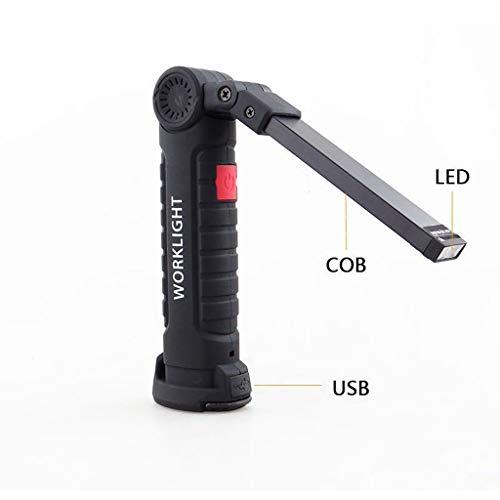 2PC Rechargeable COB LED Magnetic Flashlight & Work Light-Folding Torch with Magnetic Stand for Car Repairing, Workshop, Garage, Camping, Emergency Lighting (2PC 11 x 3.6cm)