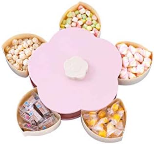Fruit tray Double-layer Petal Rotating Melon Fruit Plate Shaking Sound Snack Plate Creative Living Room Pattern Home New Year Candy Dried Fruit Box Pink/Blue (Color : Pink, Style : Single layer)