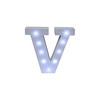 Royal Brands Decorative DIY LED Letter Light Sign - Light Up Wooden Alphabet Letter Battery Operated Party Wedding Marquee Décor - White (V)