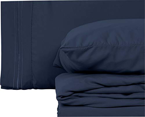 Style Basics Super Soft Brushed Microfiber Bed Sheet Set - 1800 Series Easy-Clean (Navy, Full)