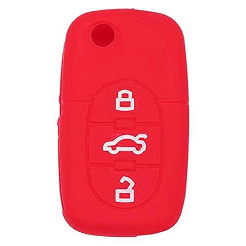 Fassport Silicone Cover Skin Jacket fit for AUDI 3 Button Flip Remote Key CV7821 Red