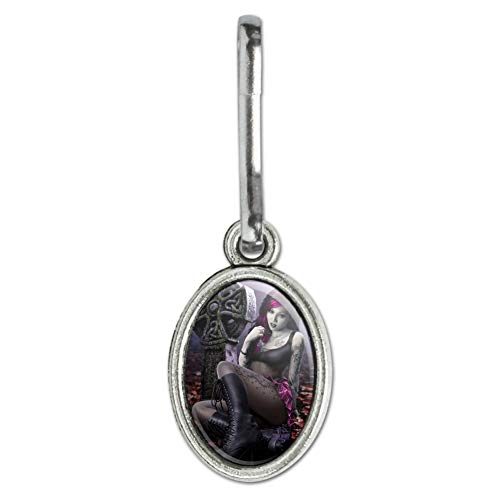 Graphics and More Goth Girl Dressed in Black Tattoos Antiqued Oval Charm Clothes Purse Suitcase Backpack Zipper Pull Aid