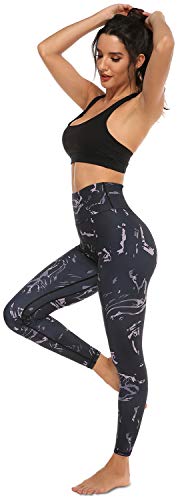 VOEONS Printed Yoga Pants for Women Pattern Exercise Leggings with Pockets High Waisted Tummy Control Athletic Spandex Compression Leggings for Women