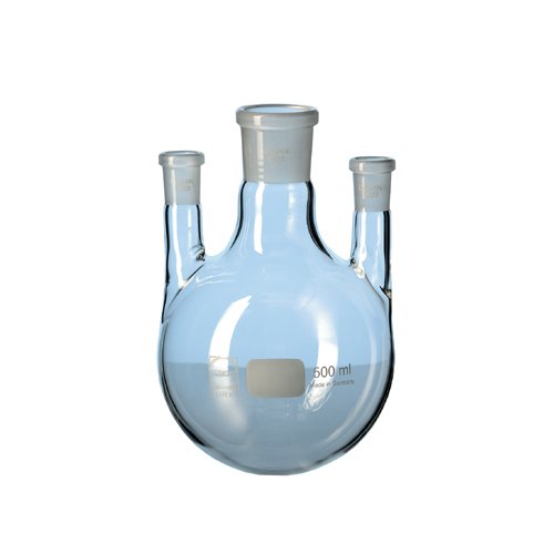 DURAN 24 185 44 Triple-Neck, Round Bottom Flask with Standard Ground Joint, Parallel Side Necks, 500 ml Capacity
