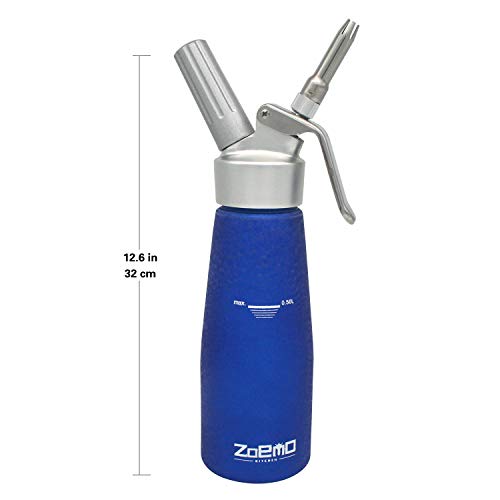 ZOEMO Profession Cream Whipper - 500ML Full Metal Whipped Cream Dispenser w/Modern Frosted Finish - 1 Pint Whipper Canister, Frosted Blue