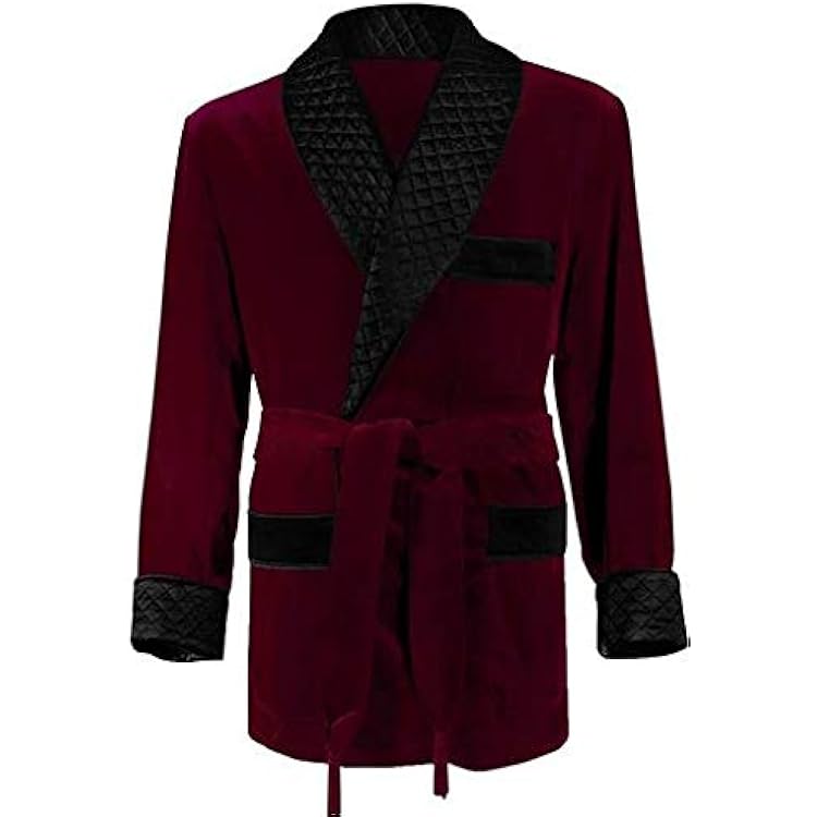 Men's Silky Satin Smoking Jacket (Small, Black Brocade Design) at