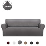 purefit super stretch chair sofa slipcover spandex non slip soft couch sofa cover washable furniture protector with non skid foam and elastic bottom for kids pets sofa light gray 
