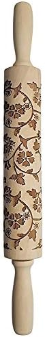 Fenebort Christmas Winter Christmas Rolling Pin Engraved Carved Wood Embossed Rolling Pin Kitchen Tool