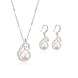 EVERRICH Silver Plated Bridal Wedding Jewelry Set Crystal Pearl Beautiful Elegant Necklace Earring Jewelry Sets Party Dress