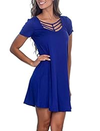 Fanfly Vestido de verano para mujer, manga corta, con escote cruzado