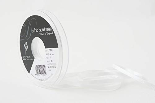 Berisfords Nastro double face in poliestere satinato, bianco, 5 mm