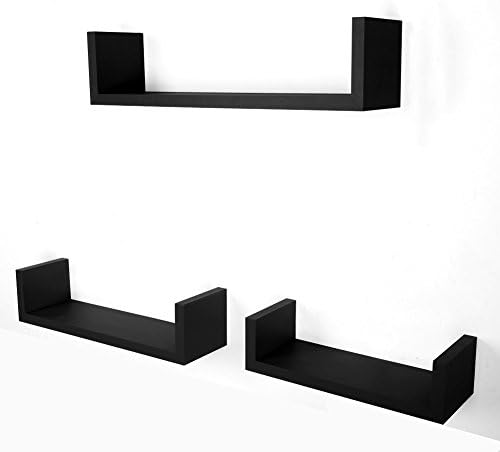 Floating U Shelves In Walnut Finish, Swizze Decorative Wall Shelving,Storage Shelf U-Shaped Display Wall Ledges Home Décor-Set of 3 (Black)