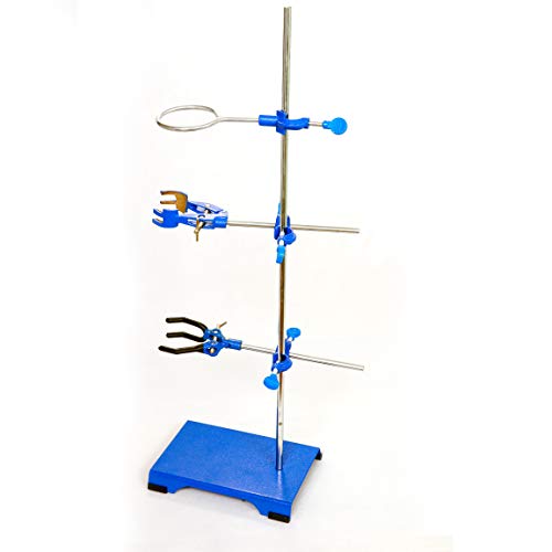 Support Stand 8" x 5" Coated Base Size - 24" Corrosion Resistant Rod - Cork Lined Burette Clamp with Boss Head, Retort Clamp PVC Coated 3 Prongs and Retort Ring (2.5" Dia)