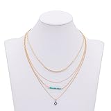 Zealmer Women Gold Chain Layering Necklace Pendant Turquoise Bead Hand of Fatima Eye Elment